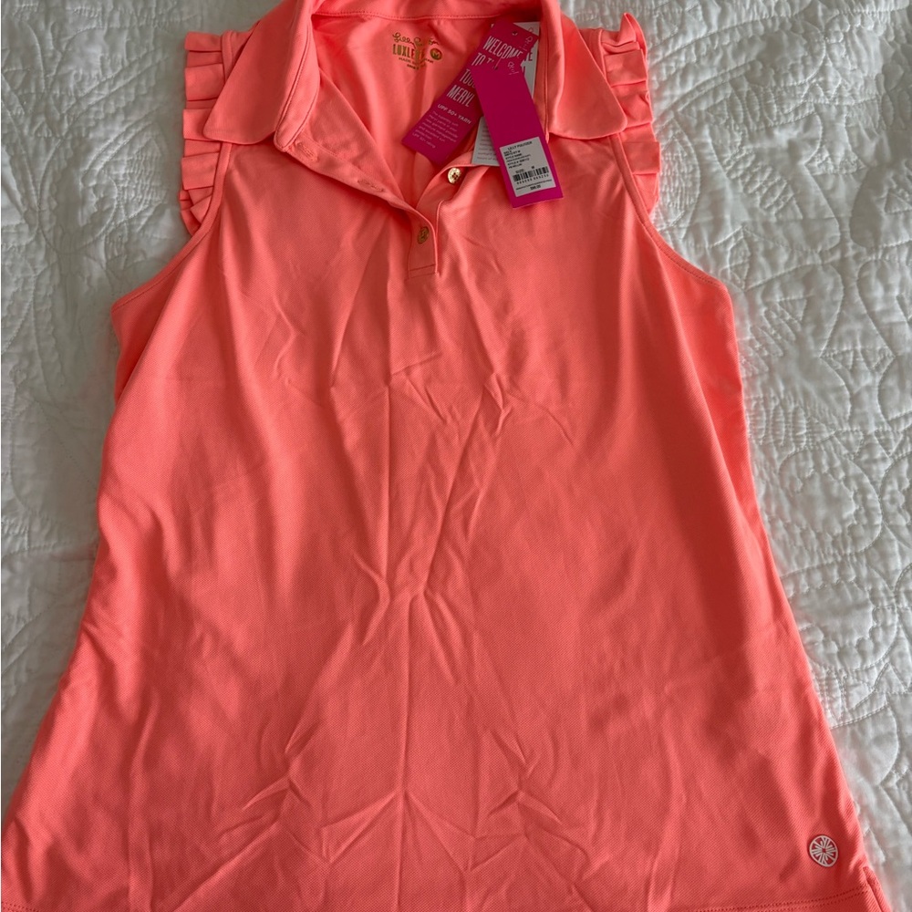 Lilly Pulitzer Coral Ruffle Sleeve Luxletic golf top